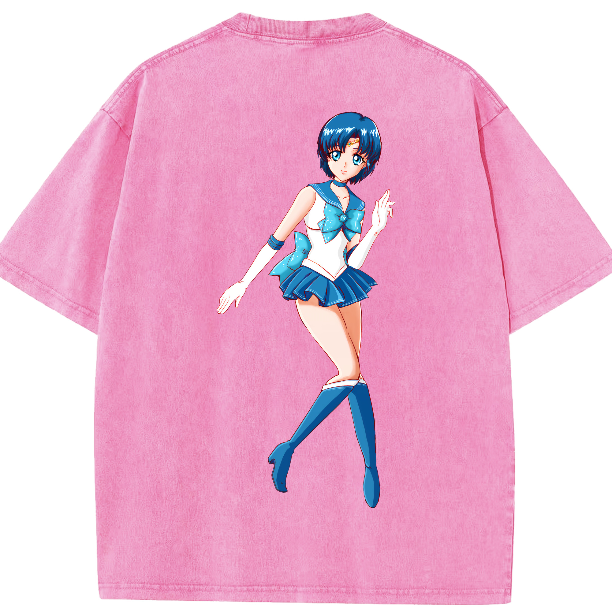 （画像用） 美少女戦士セーラームーン 水野 亜美 みずの あみ Sailor Moon Mizuno Ami 綿100% ヴィンテージ風 半袖Tシャツ（背面プリント）